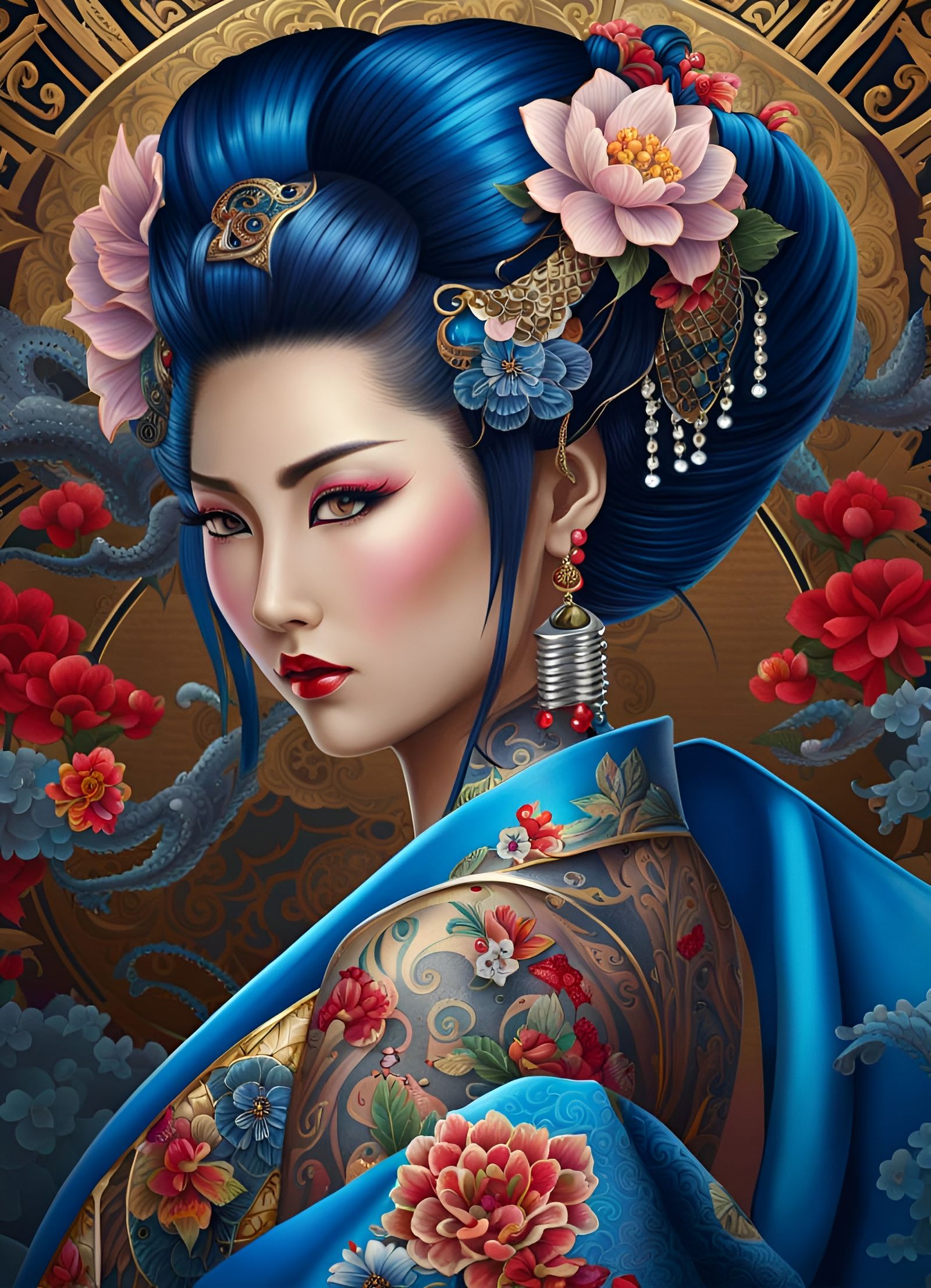 Ornate Yakuza Geisha Portrait in Digital Art Style
