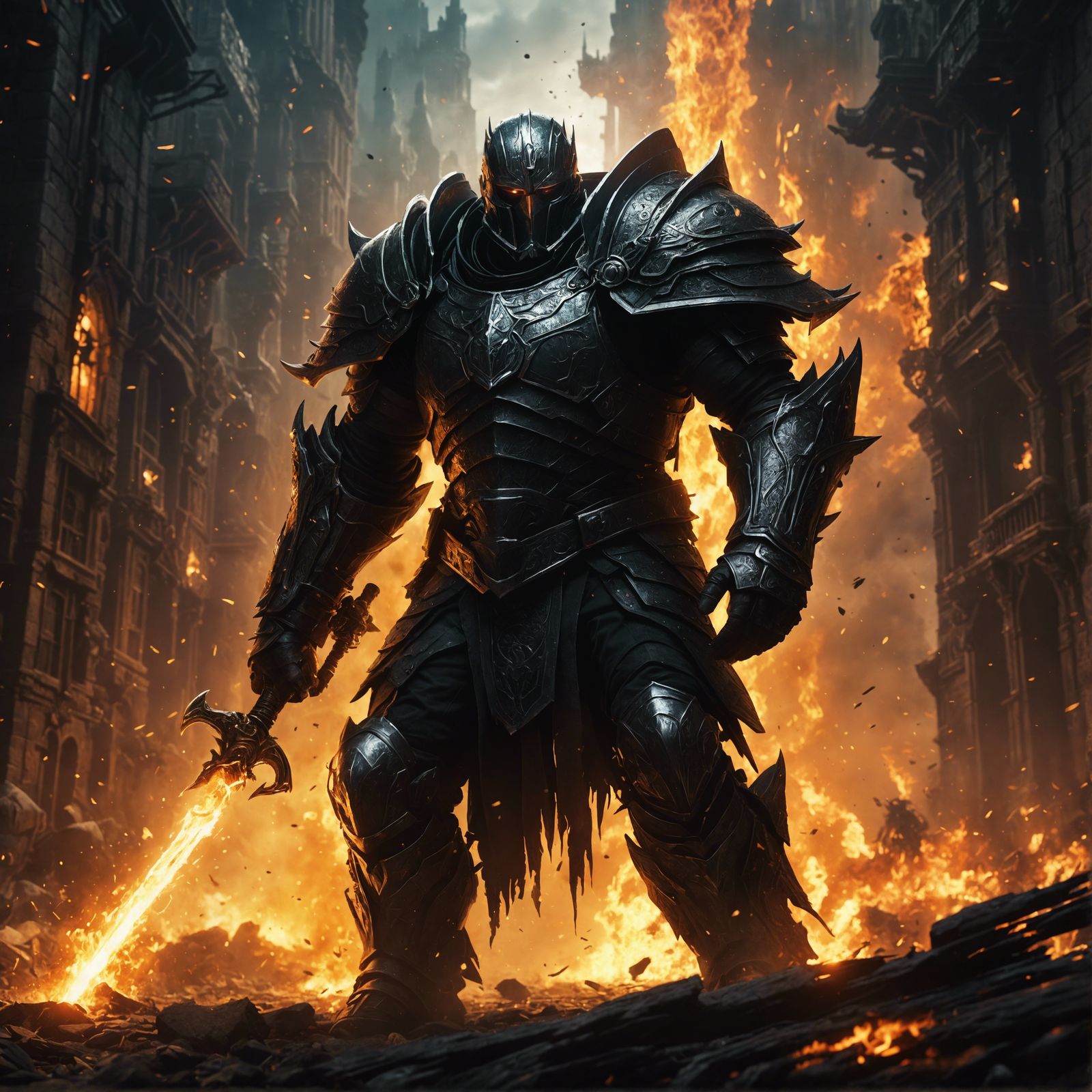 Orc Paladin in Black Plate Armor, Dark Fantasy