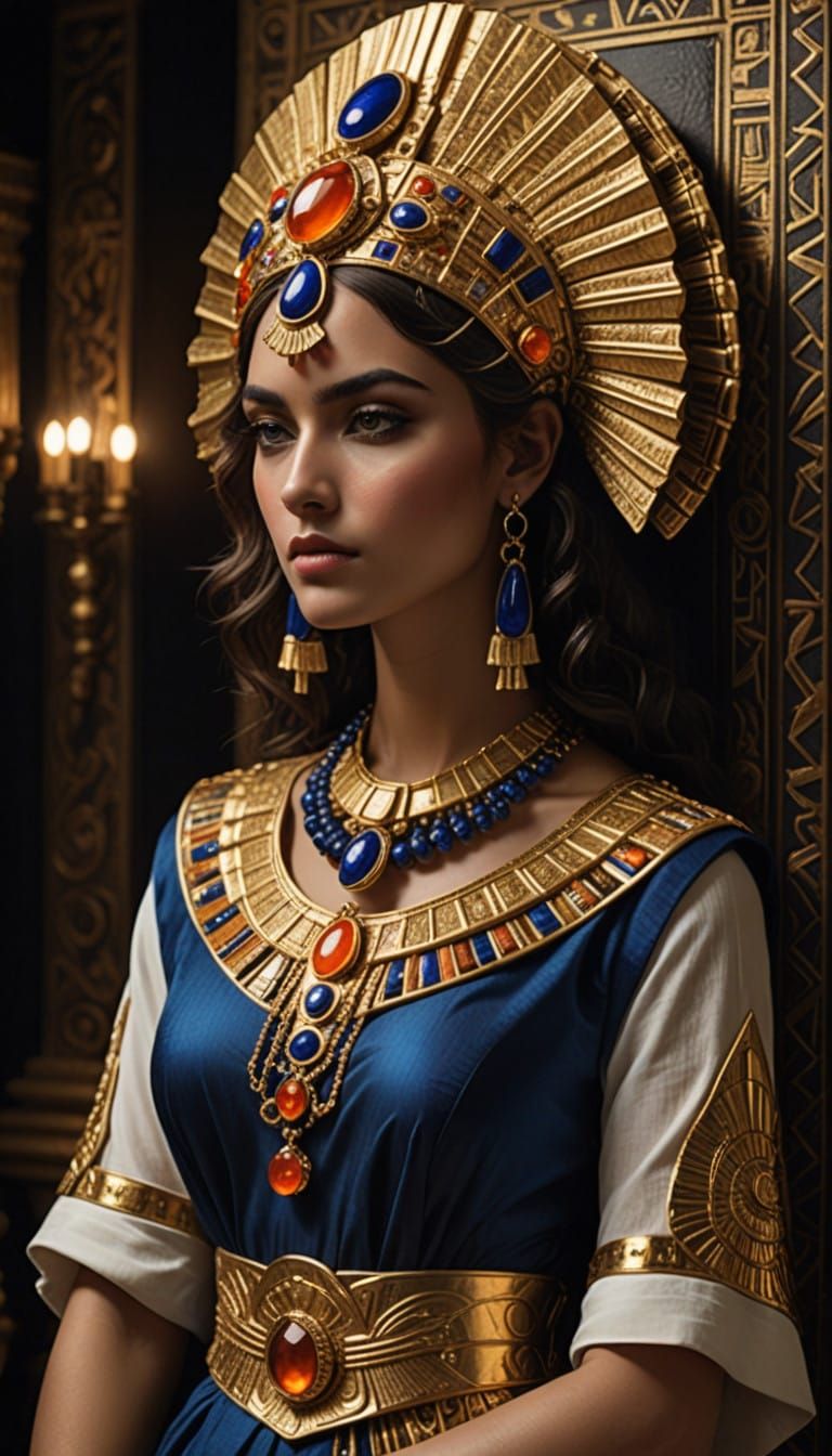 photograph of an ancient Egyptian woman, Cleopatra,  short m...