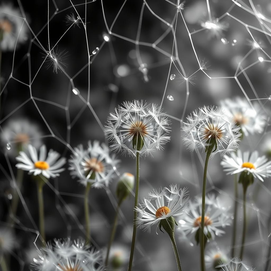Glass dandelion  Spider web dandelions    in  glass webs ins...