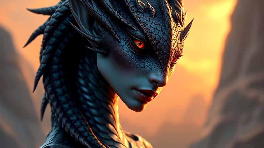 Ethereal Dragonkin Goddess with Human Traits in Hyper-Realis...