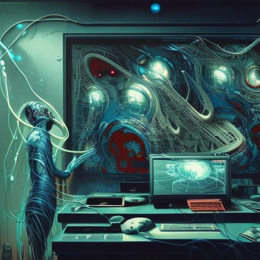 Cybernetic Gaming Room Formed from Melting Circuits