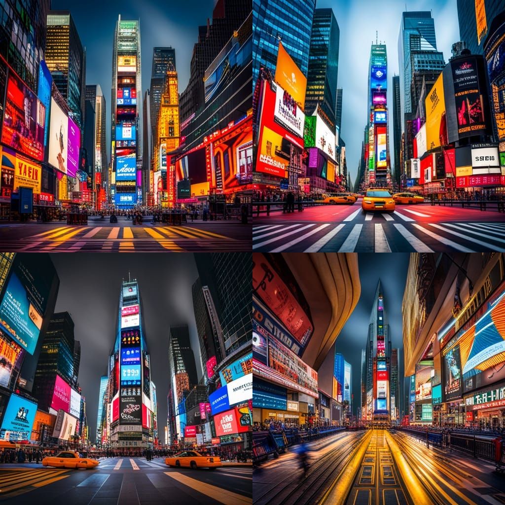 New York Time Square lights at night. View from eye level