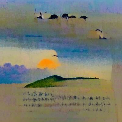 Sunset Over Hill with Flowers: Yuugen Aesthetic