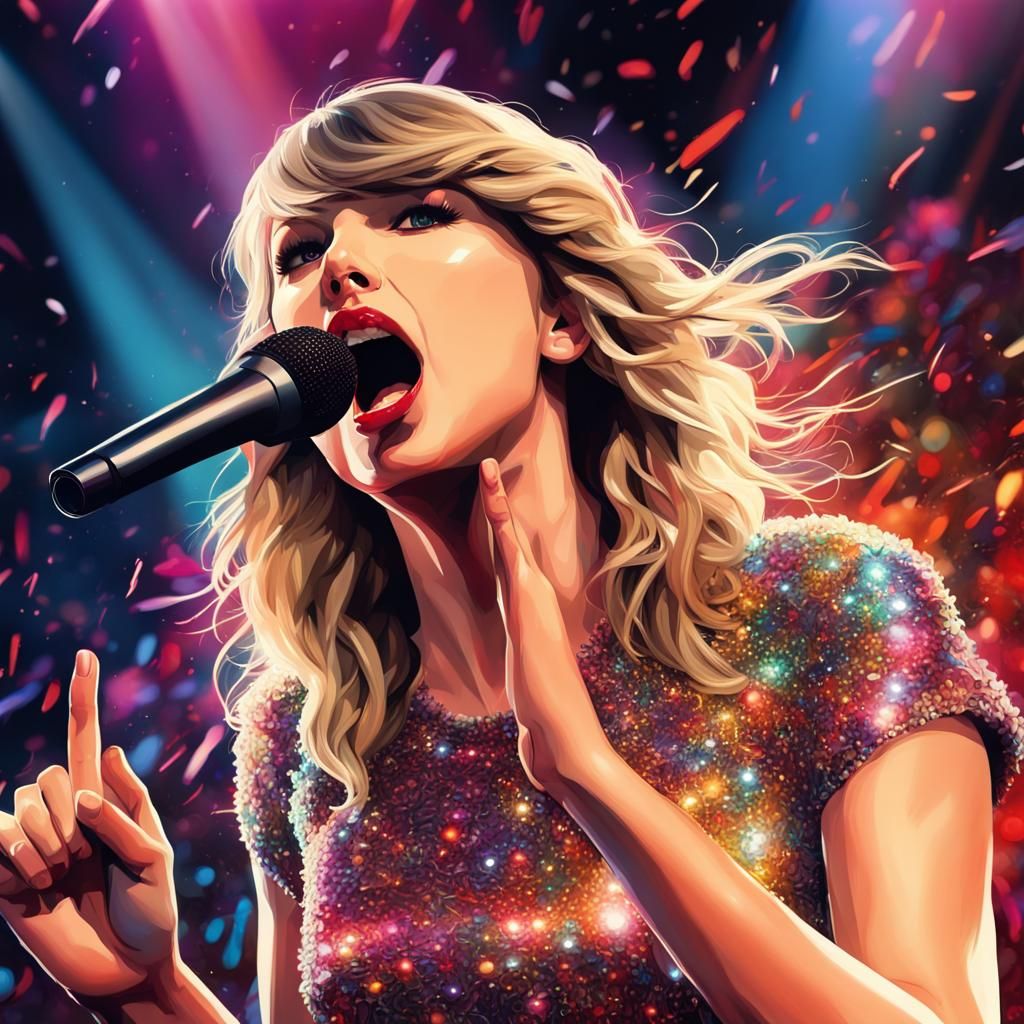 Taylor Swift Concert: Hyperrealistic Splash Art