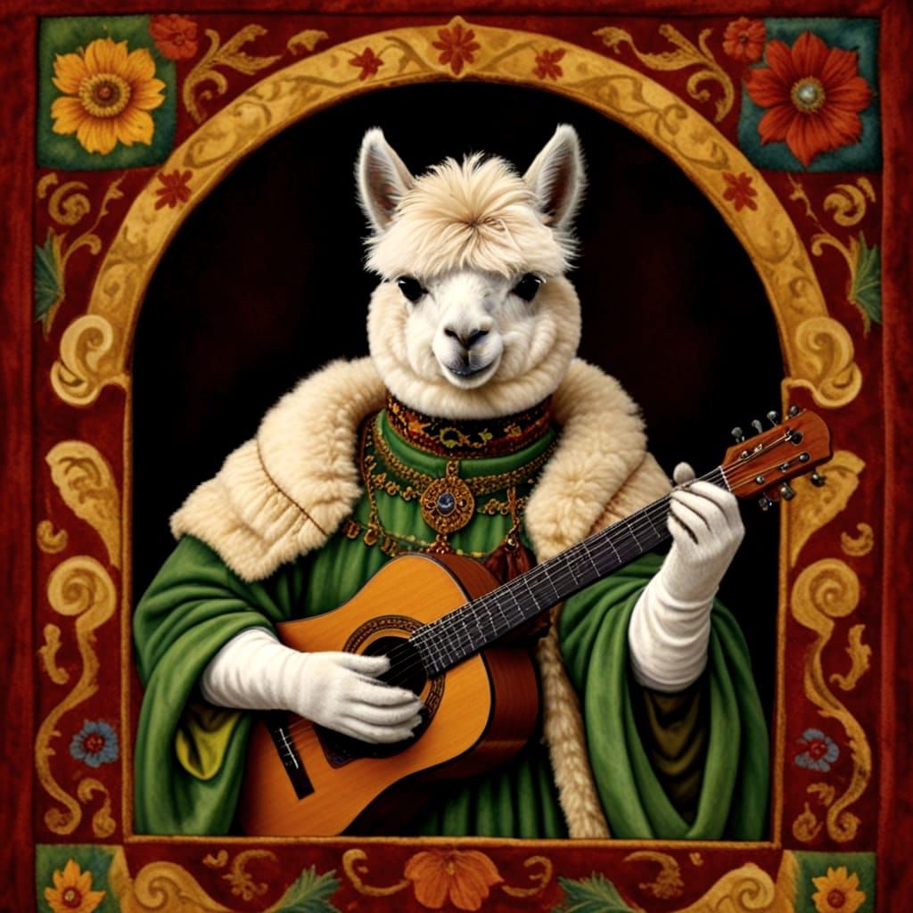 Alpaca Renaissance Troubadour Playing Lute