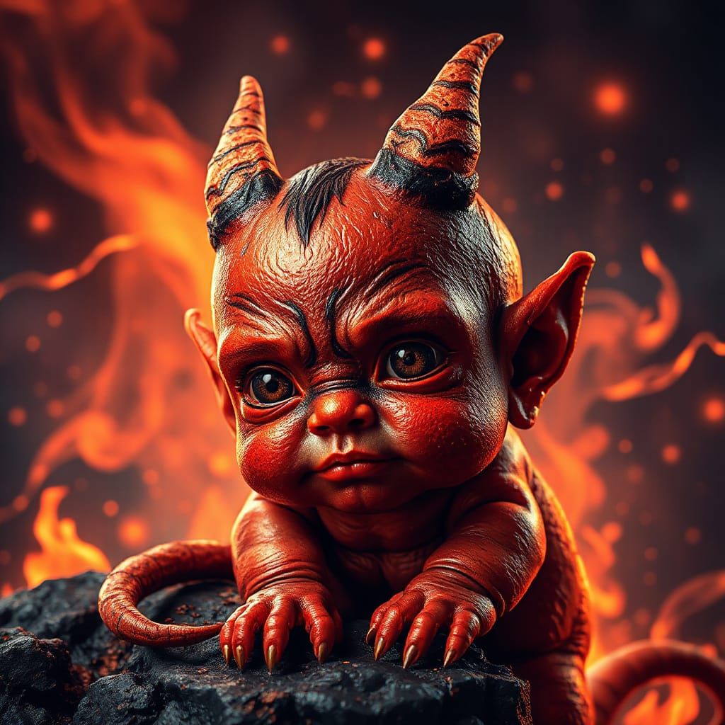 Surreal Cyberpunk Portrait of a Devilish Infant