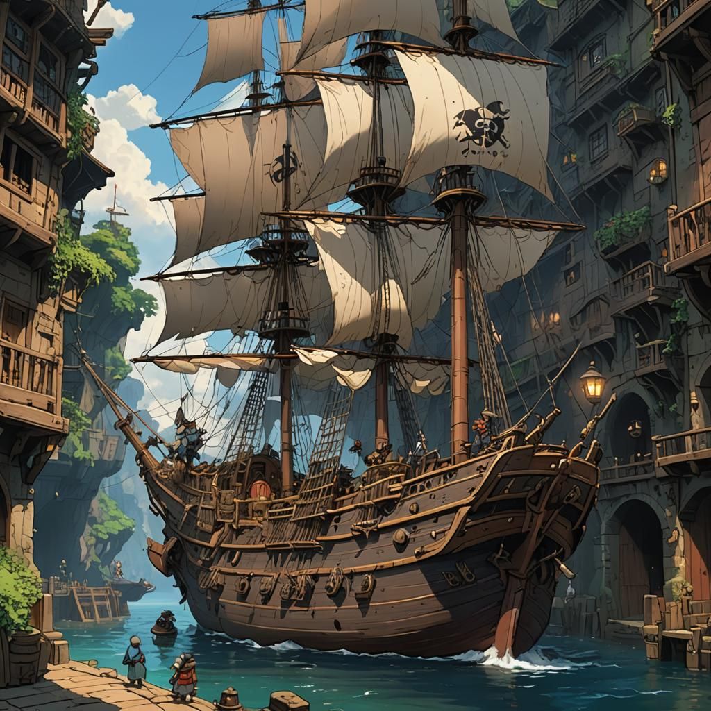 Dark Rat Pirate Ship in Anime Style