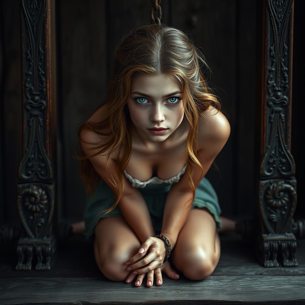 Baroque Maiden on the Guillotine's Edge in 16th-Century Hype...