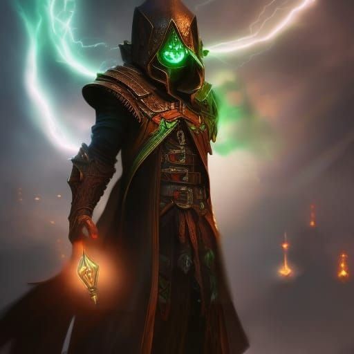 Lightning Skeletal Mage Portrait in Digital Art Style