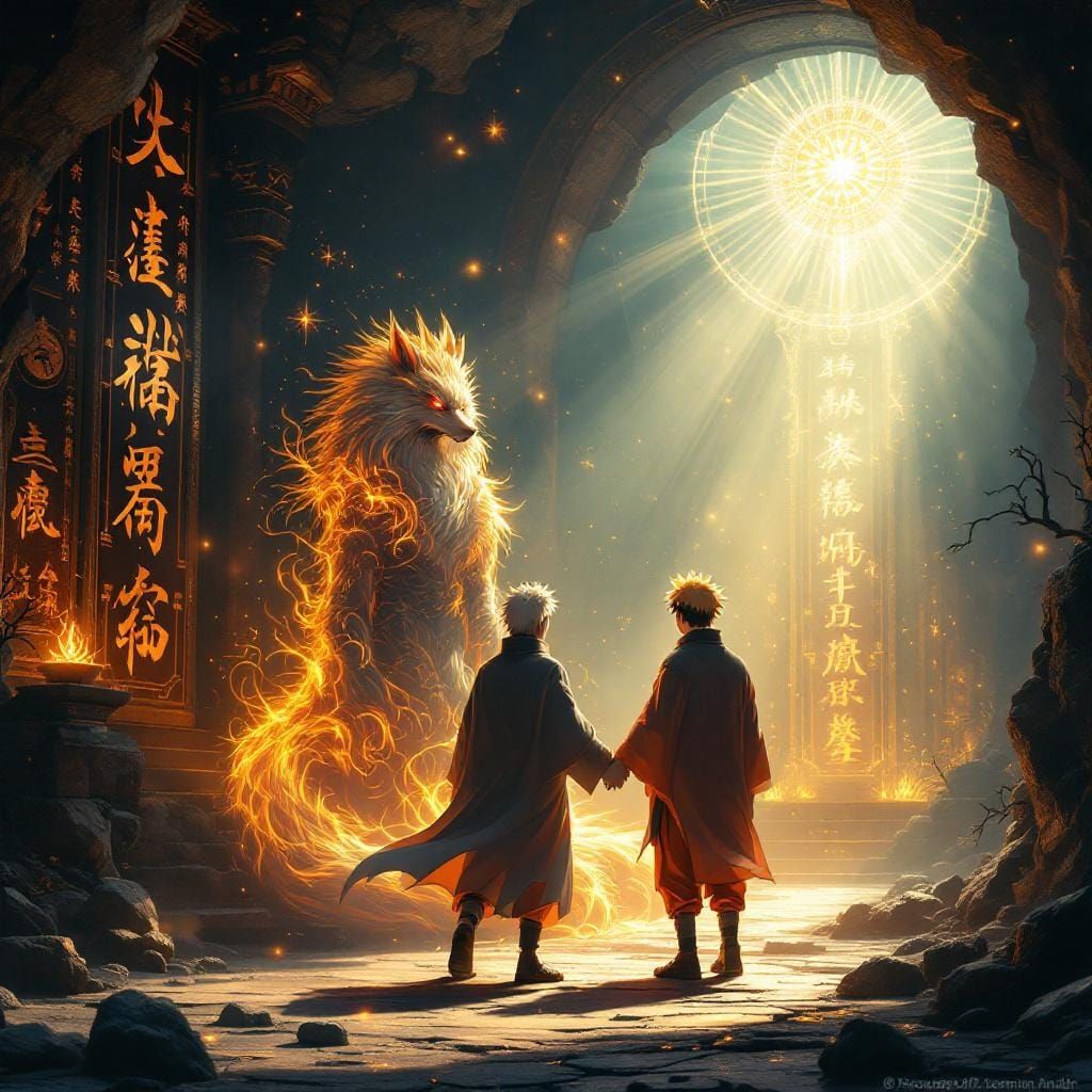 Kurama and Naruto: Majestic Spirits in Anime Style