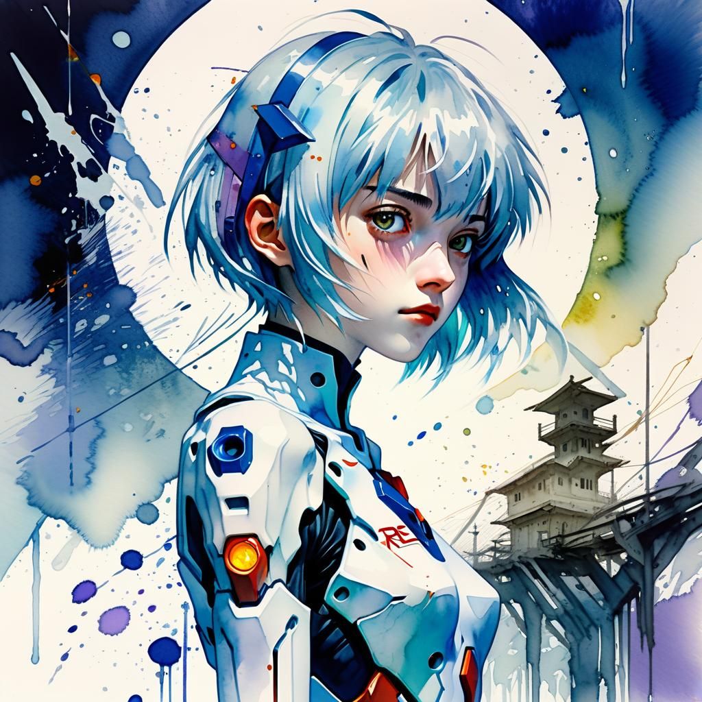 Rei Ayanami in Watercolour Wonderland