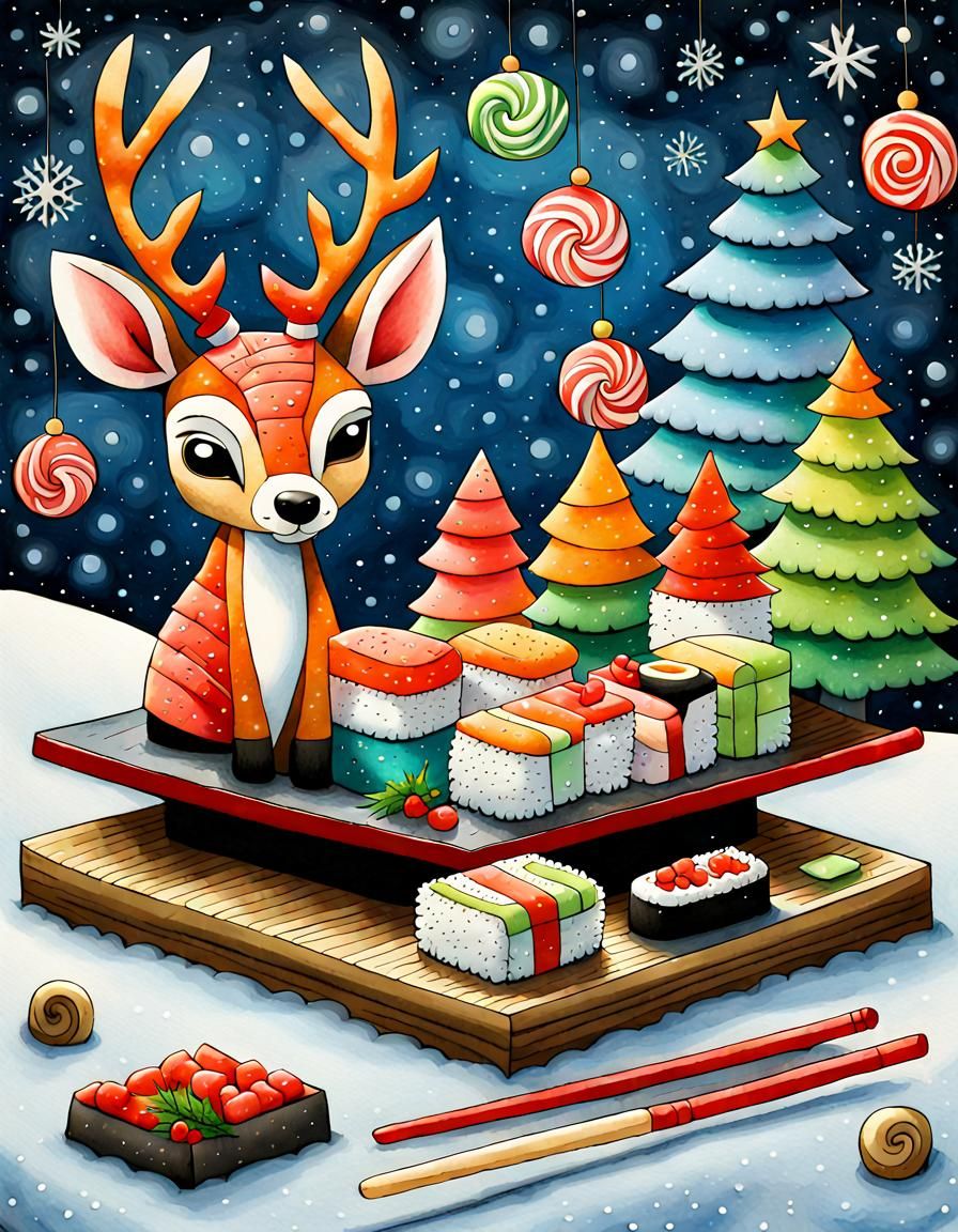 Surreal Christmas Cubist Scene