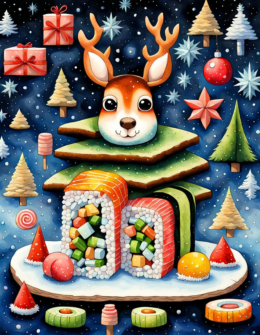 Cubist Christmas Wonderland in Vibrant Aquarelle Colors