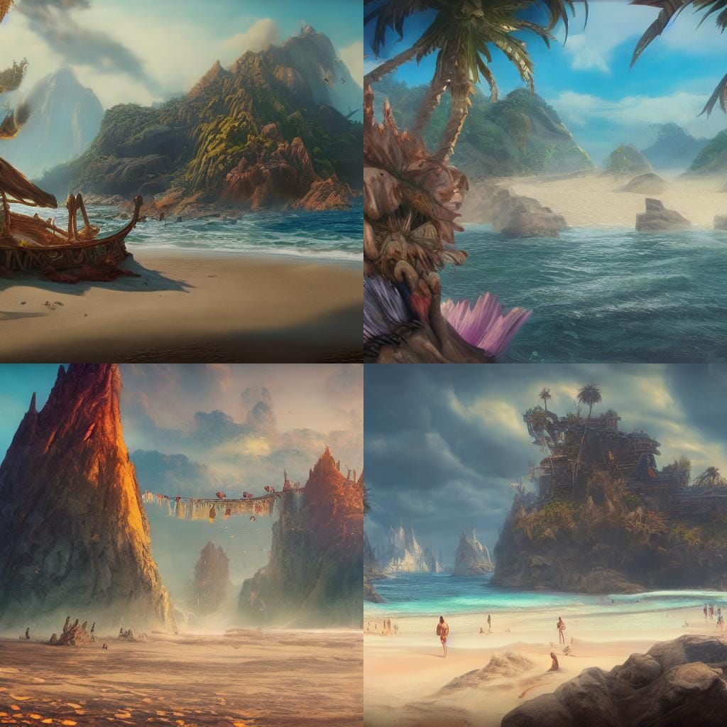 Detailed Beach Day Matte Painting in Deep Color