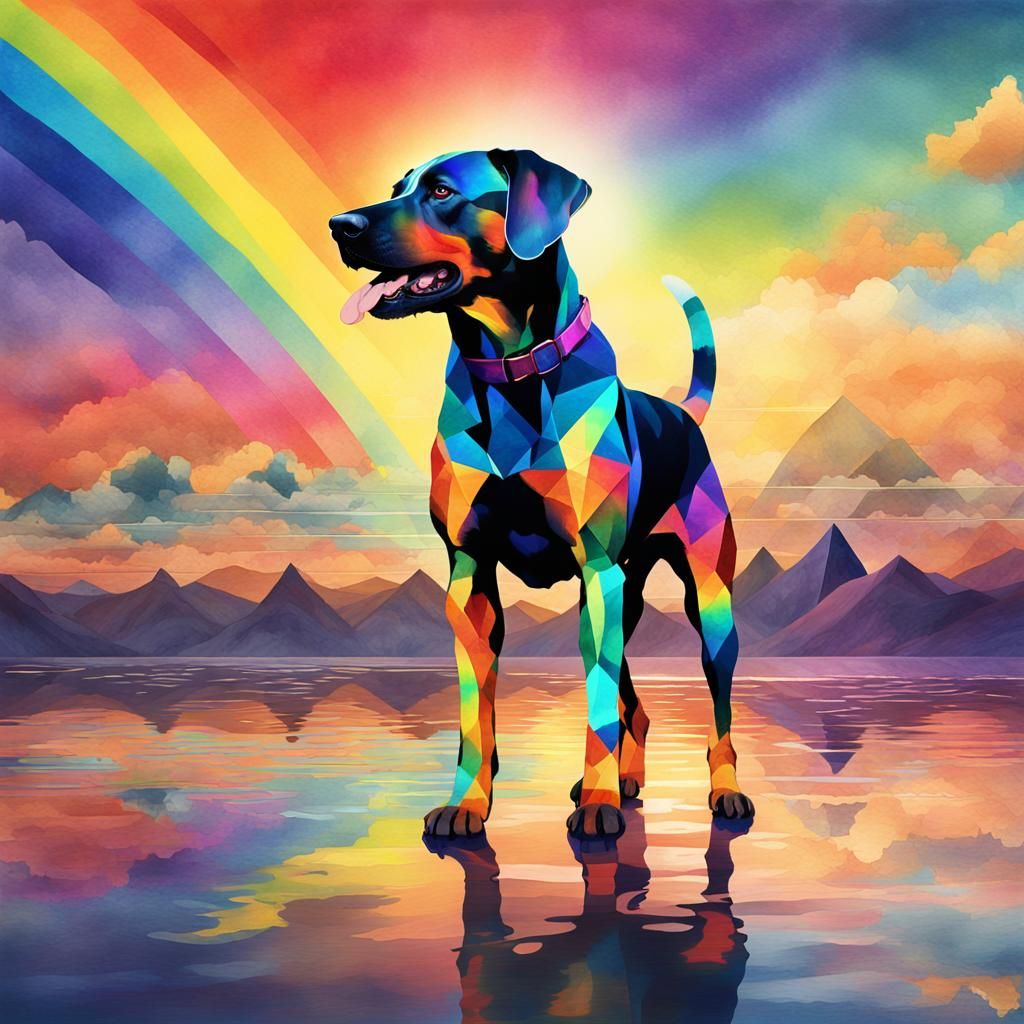 Pride-Colored Watercolor Dog in Art Deco Style