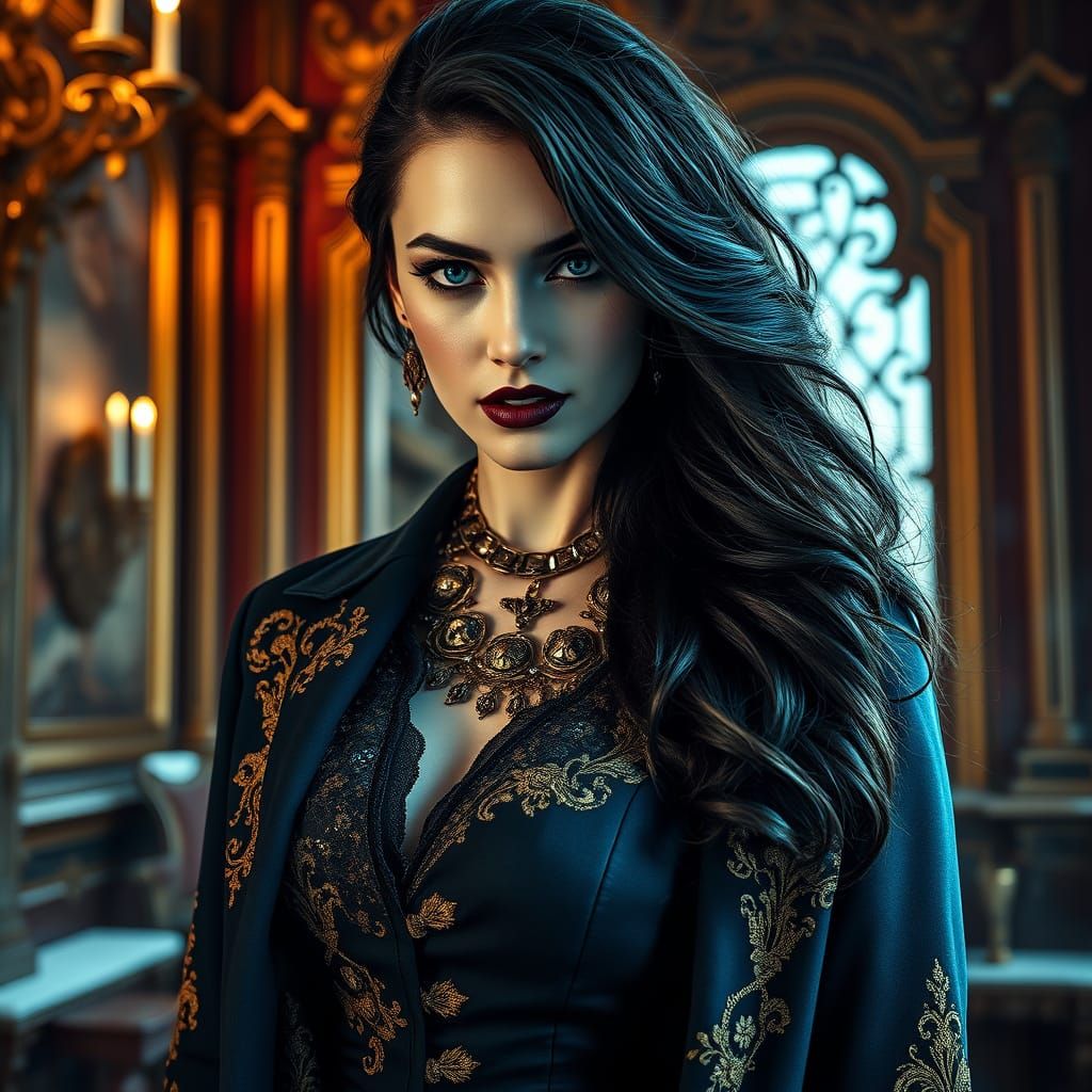 Regal Vampire Goddess in Dark Fantasy Attire