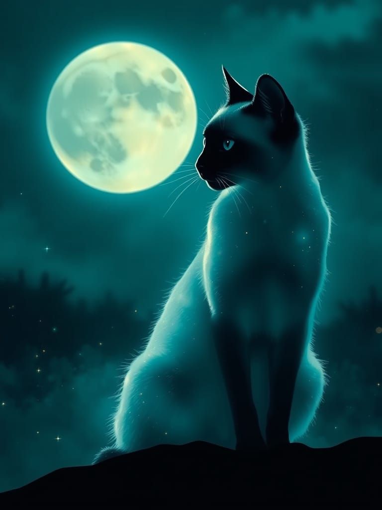Elegant Siamese Cat Silhouette by Bright Moon