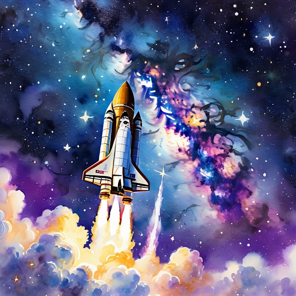 Watercolor Rocket Explores Milky Way in Impressionist Style