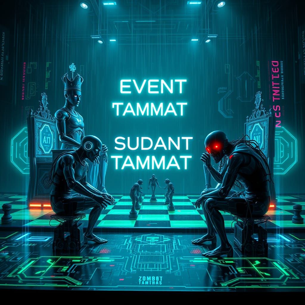 Cyberpunk Chess Scene in a Dark, Futuristic Studio