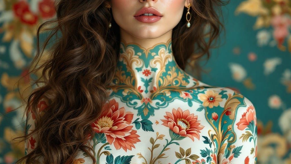 Ottoman-Inspired Woman Adorned in Floral Bodypaint
