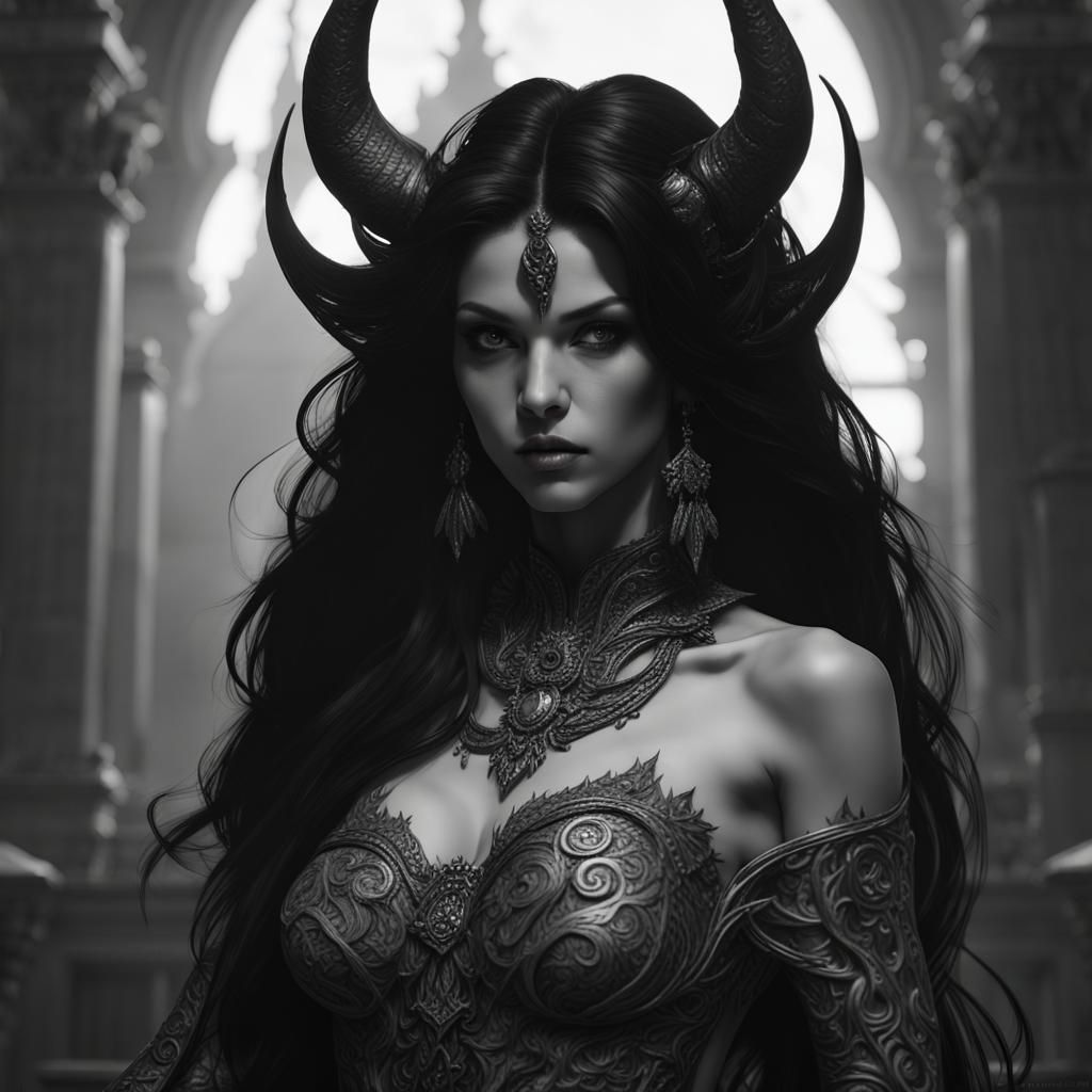 Beautiful Devil Woman in Black and White