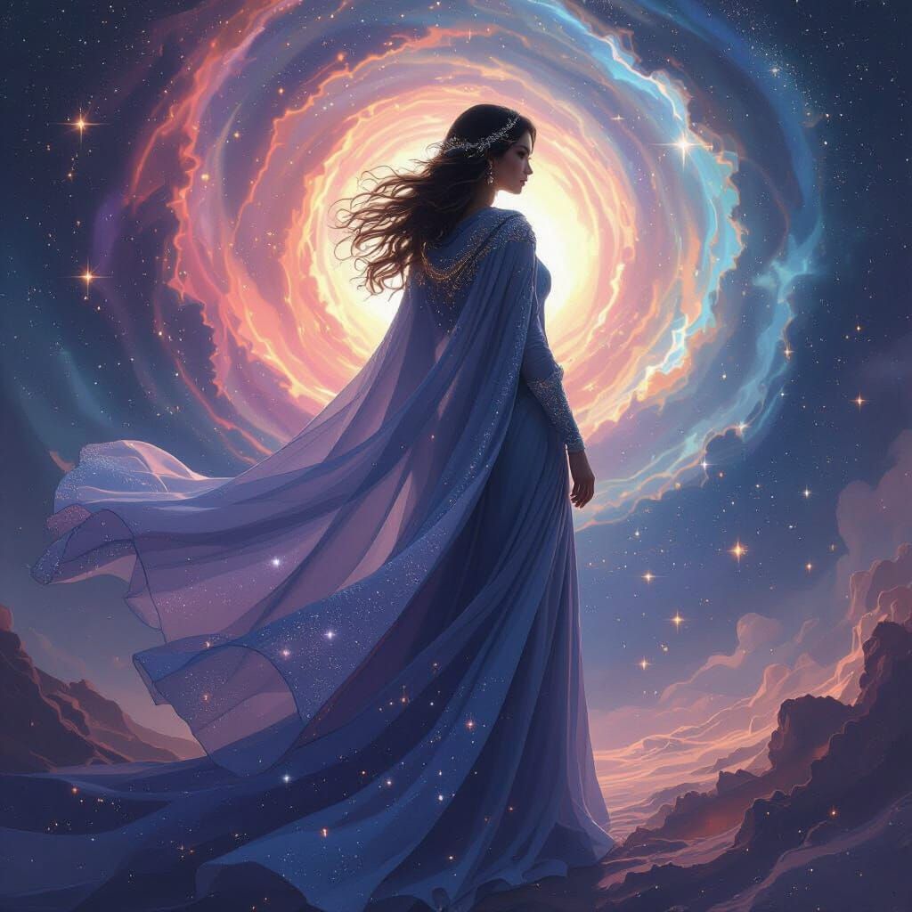 Celestial Goddess in a Swirling Galaxy, Digital Art