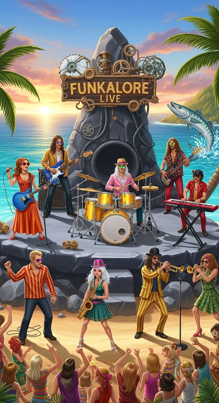 Beach Concert with Retro Band in Steampunk Style