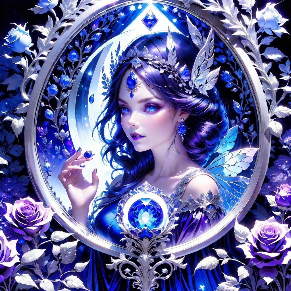 Ghostly Woman in Silver Mirror with Roses