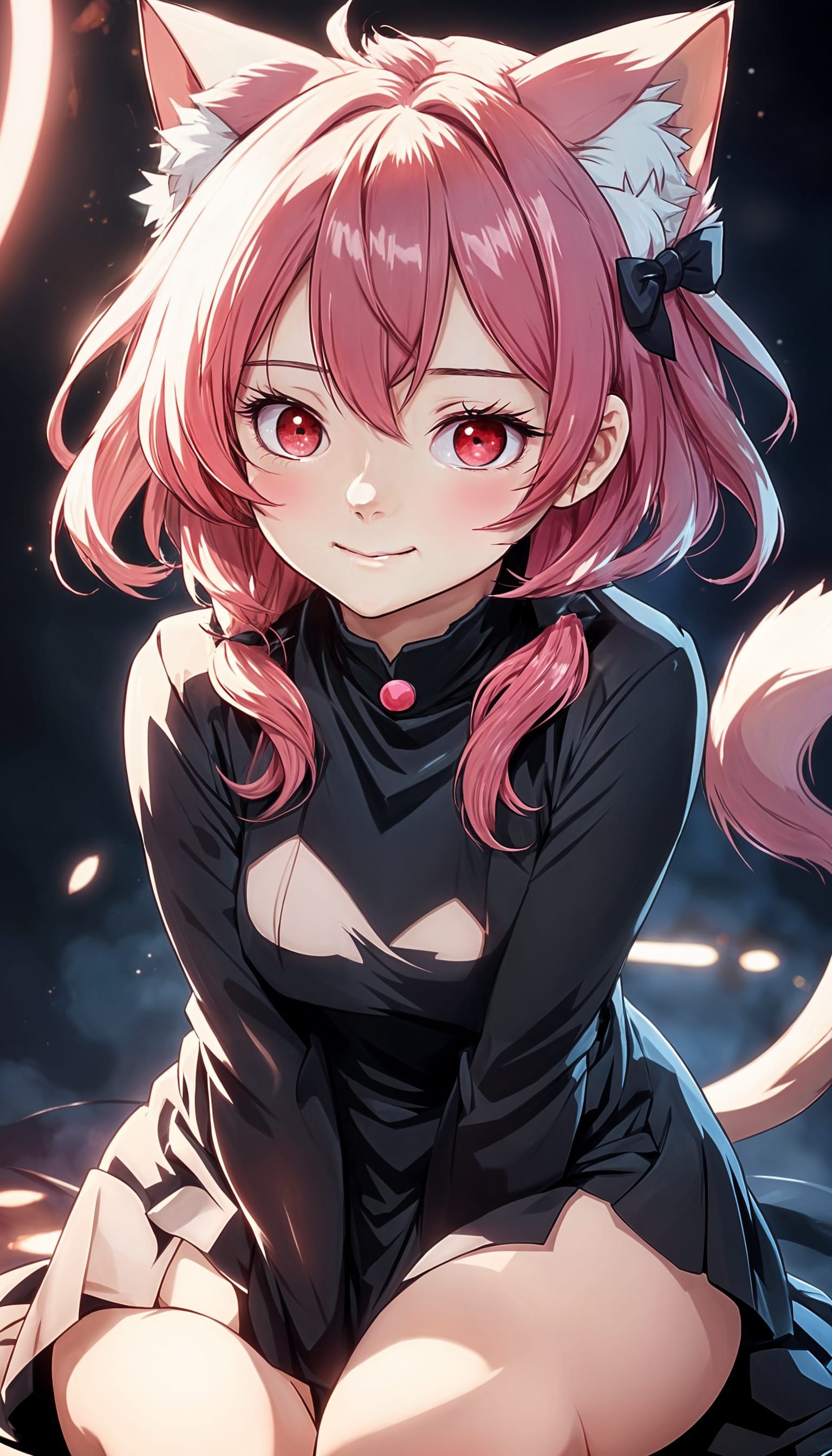 Anime Girl with Red Eyes and Pink Hair in Elegant Pose