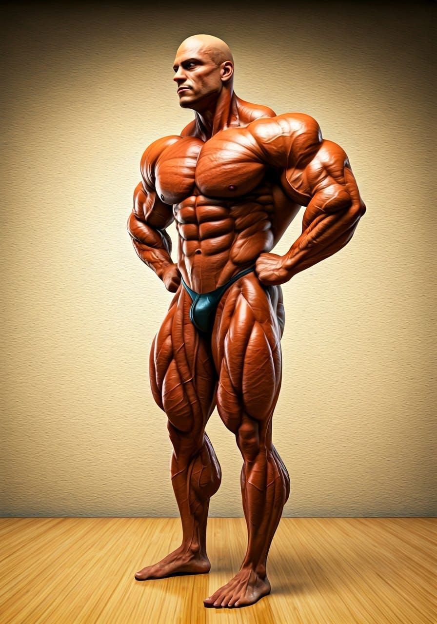 Muscular Bodybuilder in Intense Gym Lighting