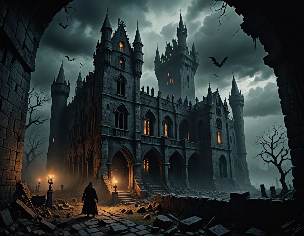 Dark Lord Confronts Adventurers in a Haunting Gothic Castle