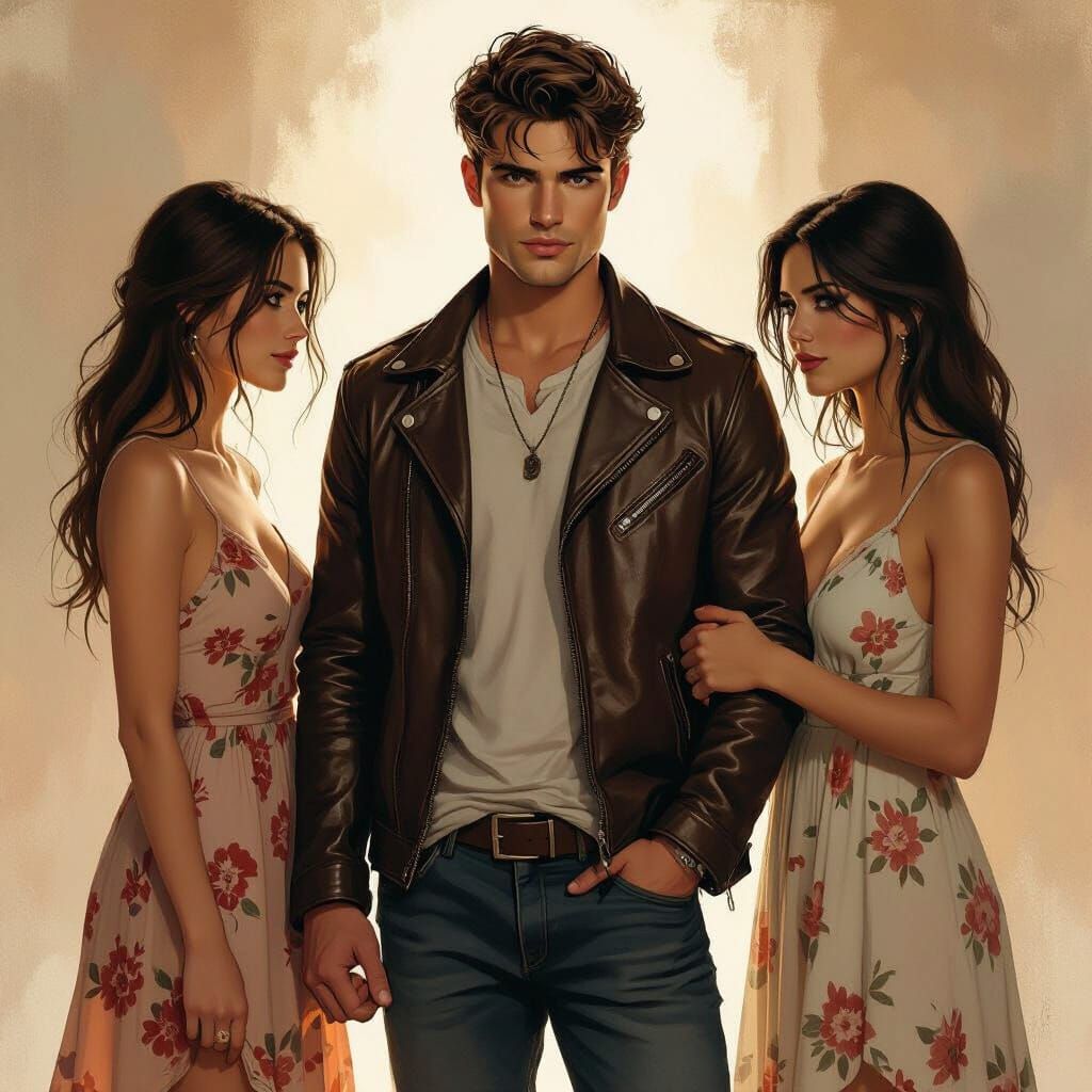 Confident Man Between Two Women: Digital Art