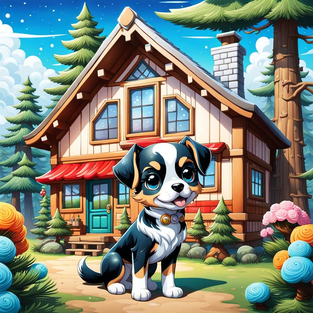 Chibi Girl and Dog in Hyperdetailed Airbrush Art
