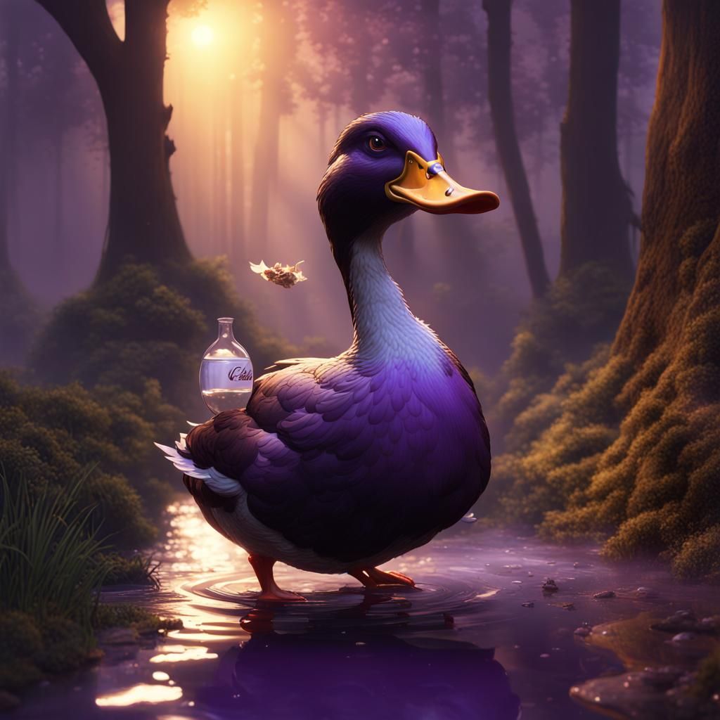 Giant Duck Enjoys Cake: Dark Fantasy Art