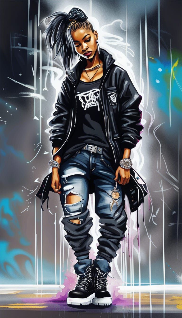 Cyberpunk Hip Hop Dancer in Streetwear Fashion