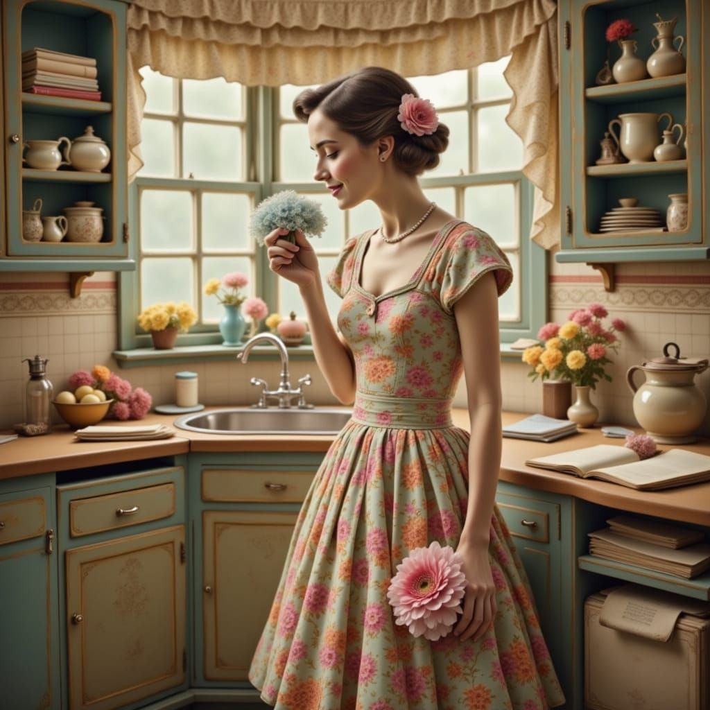 Joyful Woman with Zimblewhisk in Impressionistic Style