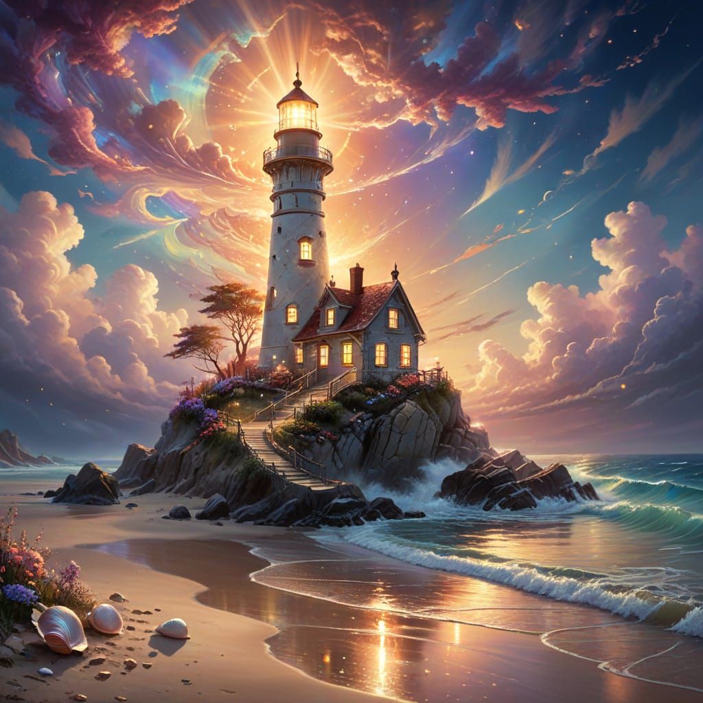 Seashell Lighthouse in Pearlescent Glow