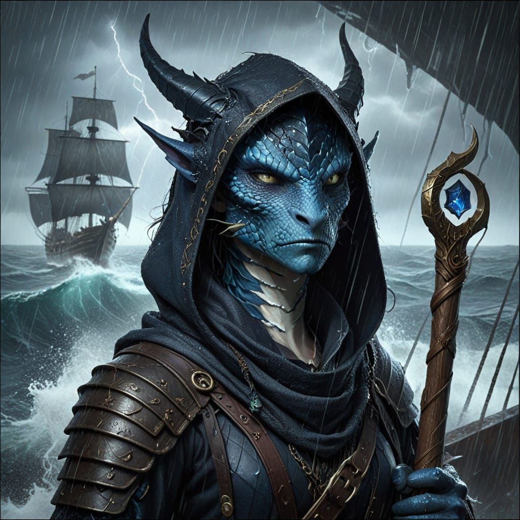 Androgynous Storm Druid with Sapphire Scales