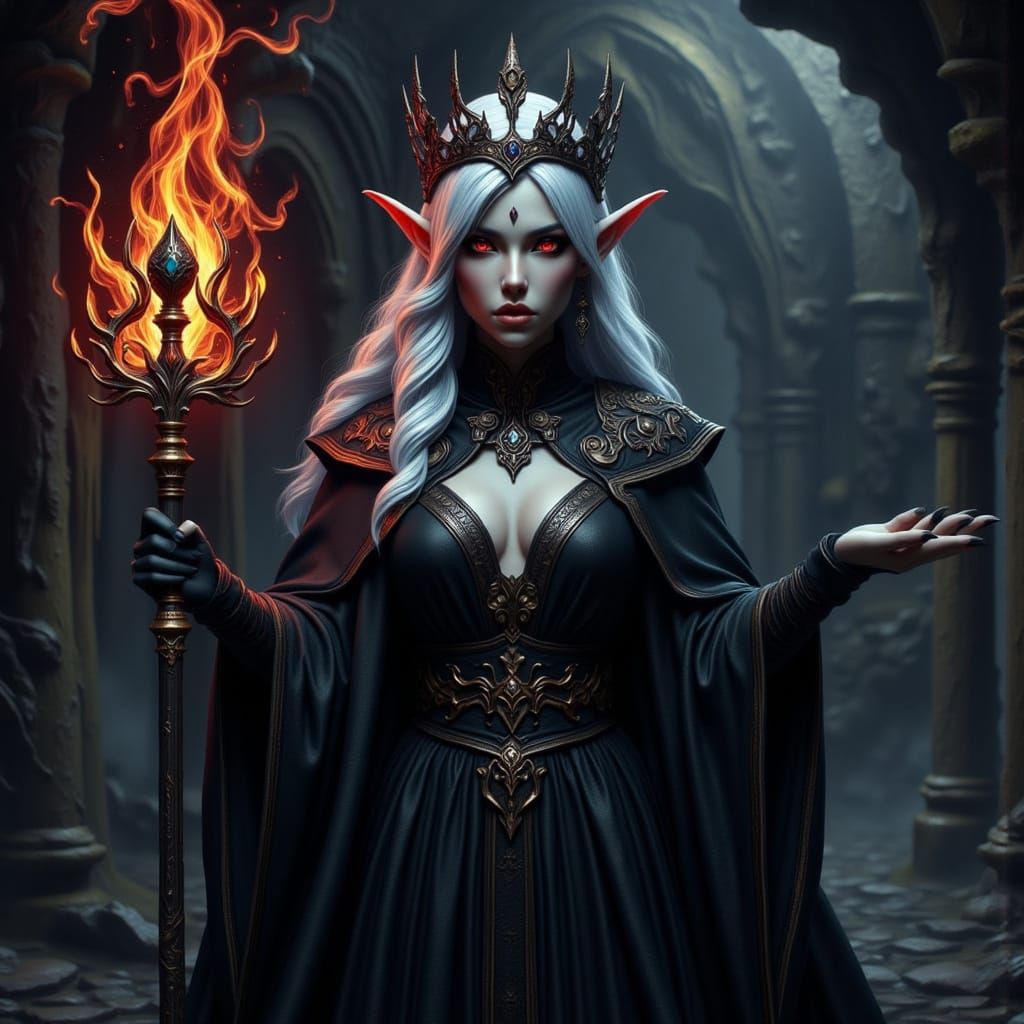 Dark Fantasy Drow Elf Wizard in Spider Crown