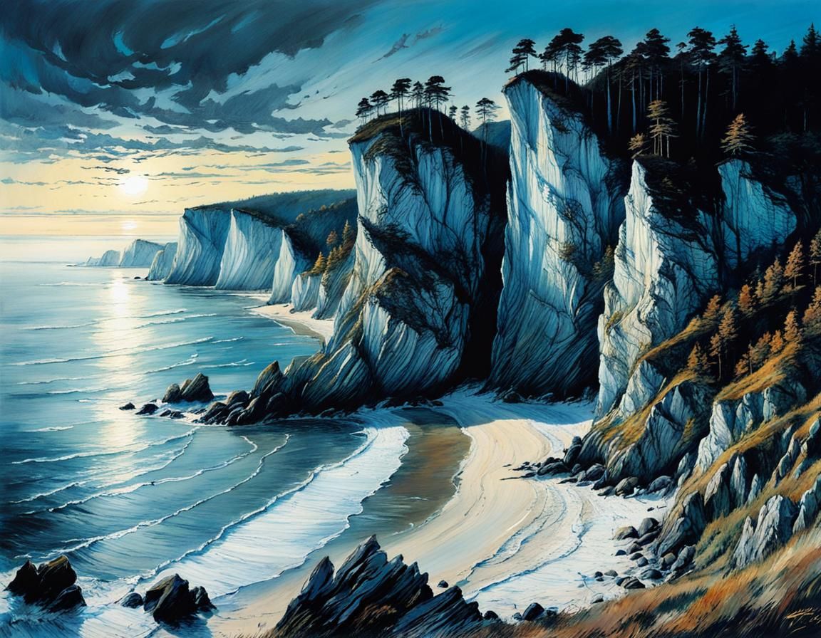 Mysterious Chalk Coast of Rügen at Twilight