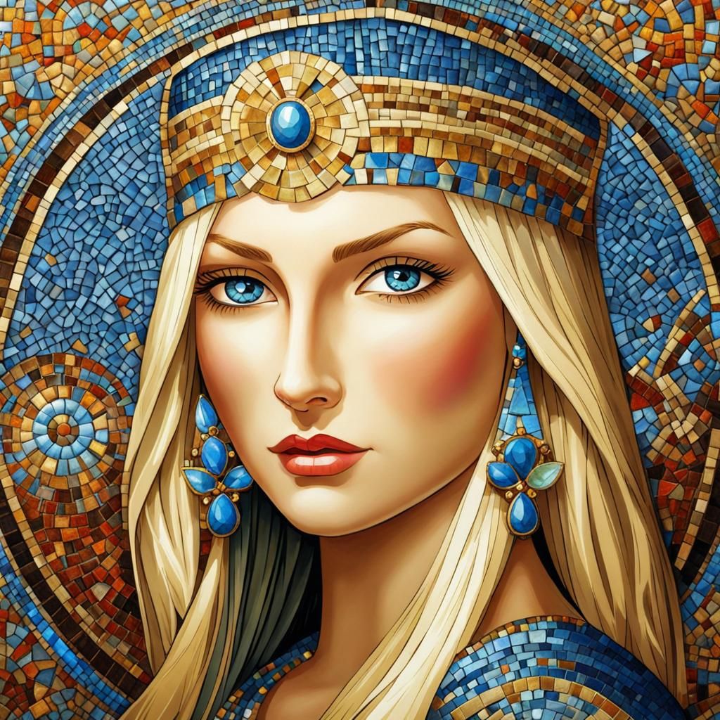 Radiant Mosaic Portrait of a Medieval Maiden