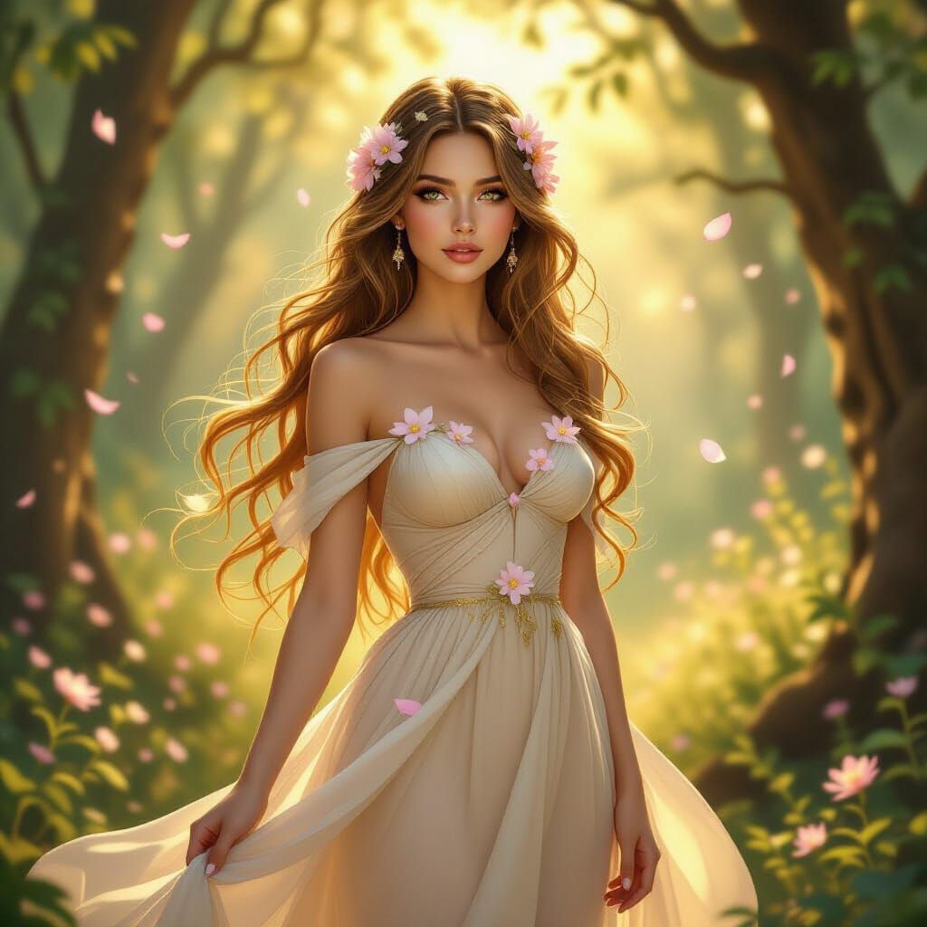 Ethereal Woman with Golden Hair in Art Nouveau Style