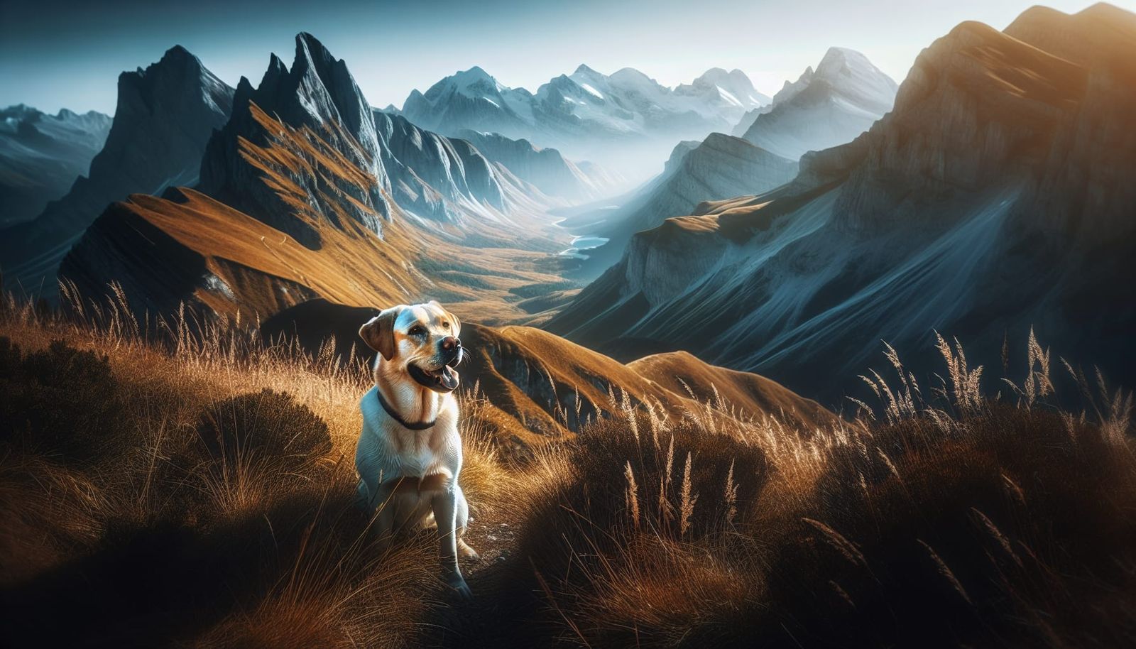 Labrador Retriever Explores Majestic Mountain Landscape