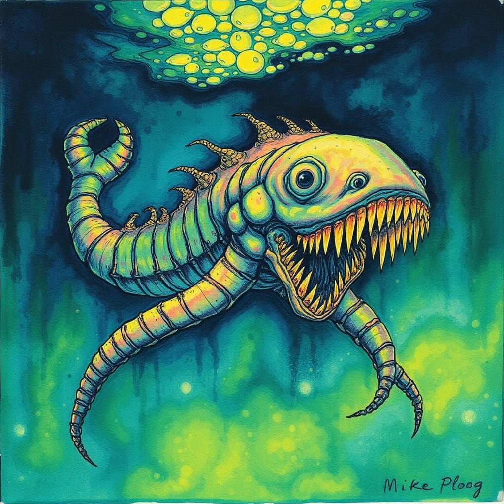Leviathan in Underground Sea: Alcohol Ink Illustration
