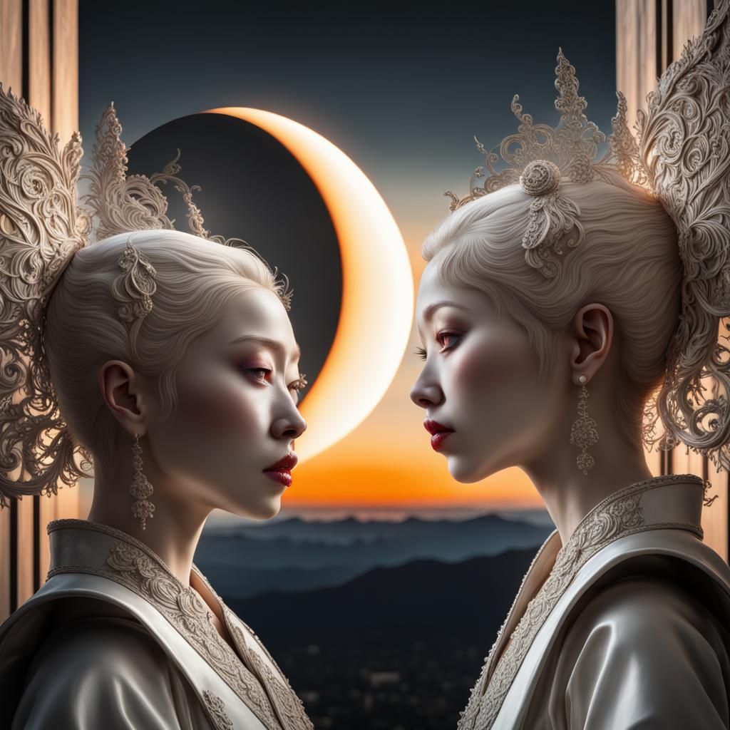 Hyperrealistic Eclipse with Albino, Ebony, Redhead, Japanese...