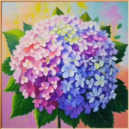 Close-up Hydrangea in Expressionist Impasto Style