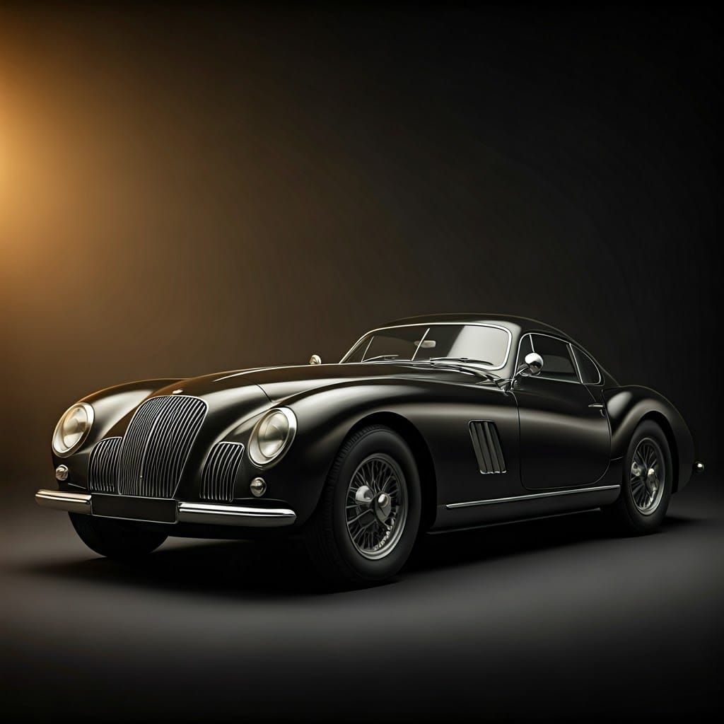 1930s Black Sports Car in Paris at Night