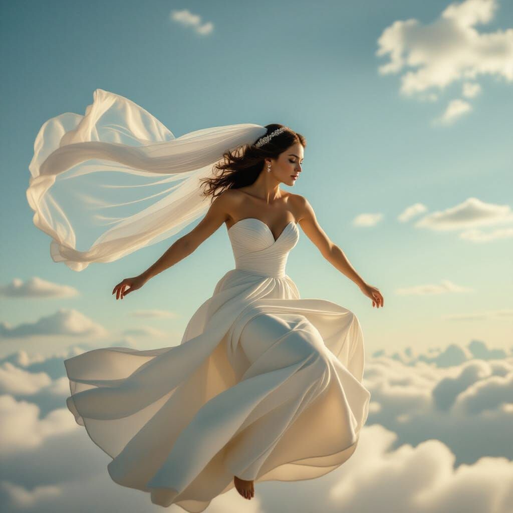 Woman in Wedding Dress Free Fall: Photorealistic Cinematic S...
