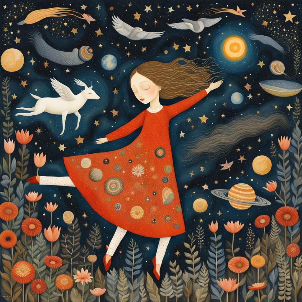 Dreamy Whimsical Illustration: Infinite Consciousness in Fan...